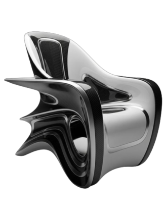 futuristic sculptural chair with glossy black chrome finish modern furniture design