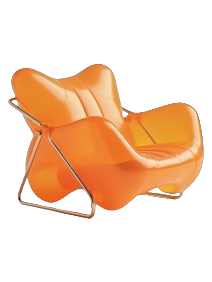 transparent orange acrylic lounge chair with metal frame modern contemporary furniture
