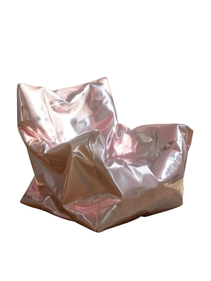 reflective crinkle chair with metallic texture futuristic modern furniture piece